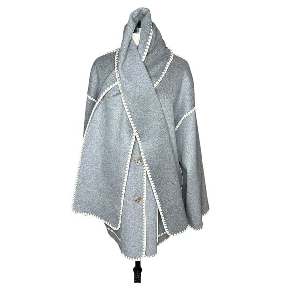 QUINCE Double Faced Merino Wool Scarf Coat Heather Grey Women's Size XL Neutral - Picture 3 of 11
